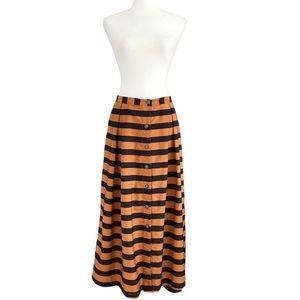 WHO WHAT WEAR ORANGE BLACK STRIPED BUTTON FRONT HIGH WAISTED MIDI SKIRT - 6